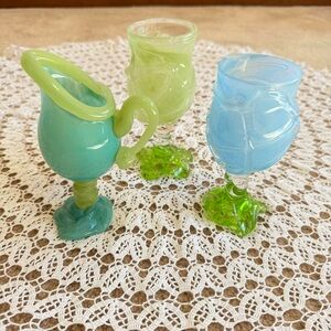 Hand Blown Art Glass Goblets Pitcher Jug Italian Bundle of 3
